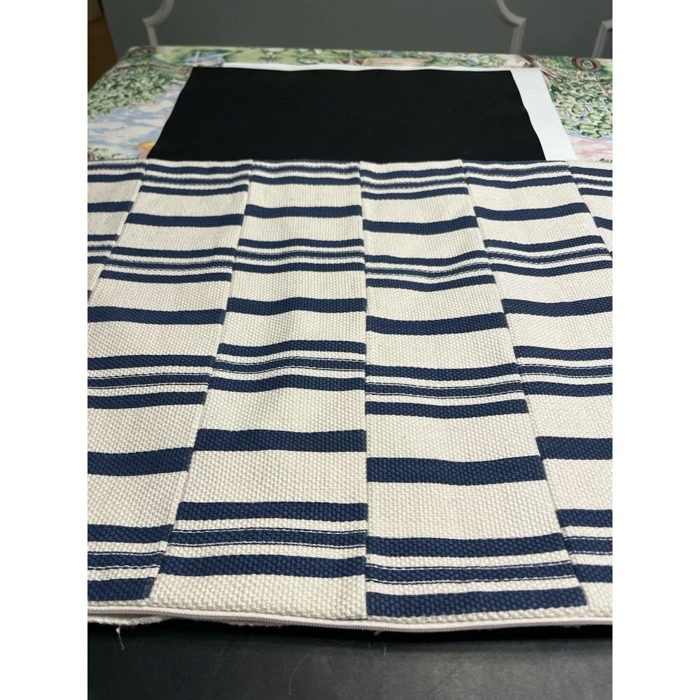 Pottery Barn Linen Cotton Blue White Off Striped Lumbar Pillow Cover 16x26”